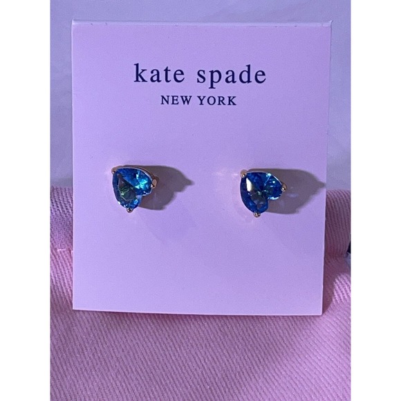 New Kate Spade My Love Cubic Zirconia Heart Stud Earrings Blue. NEW - Picture 2 of 3